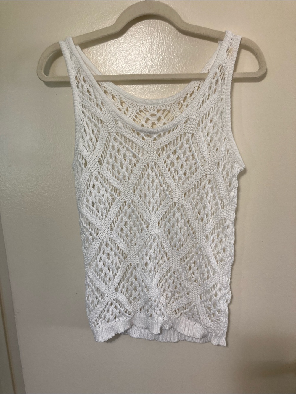 White Crochet Sleeveless Knit Tank Top